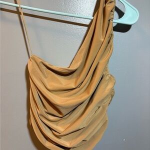 Express Tan Draped One-Shoulder Top